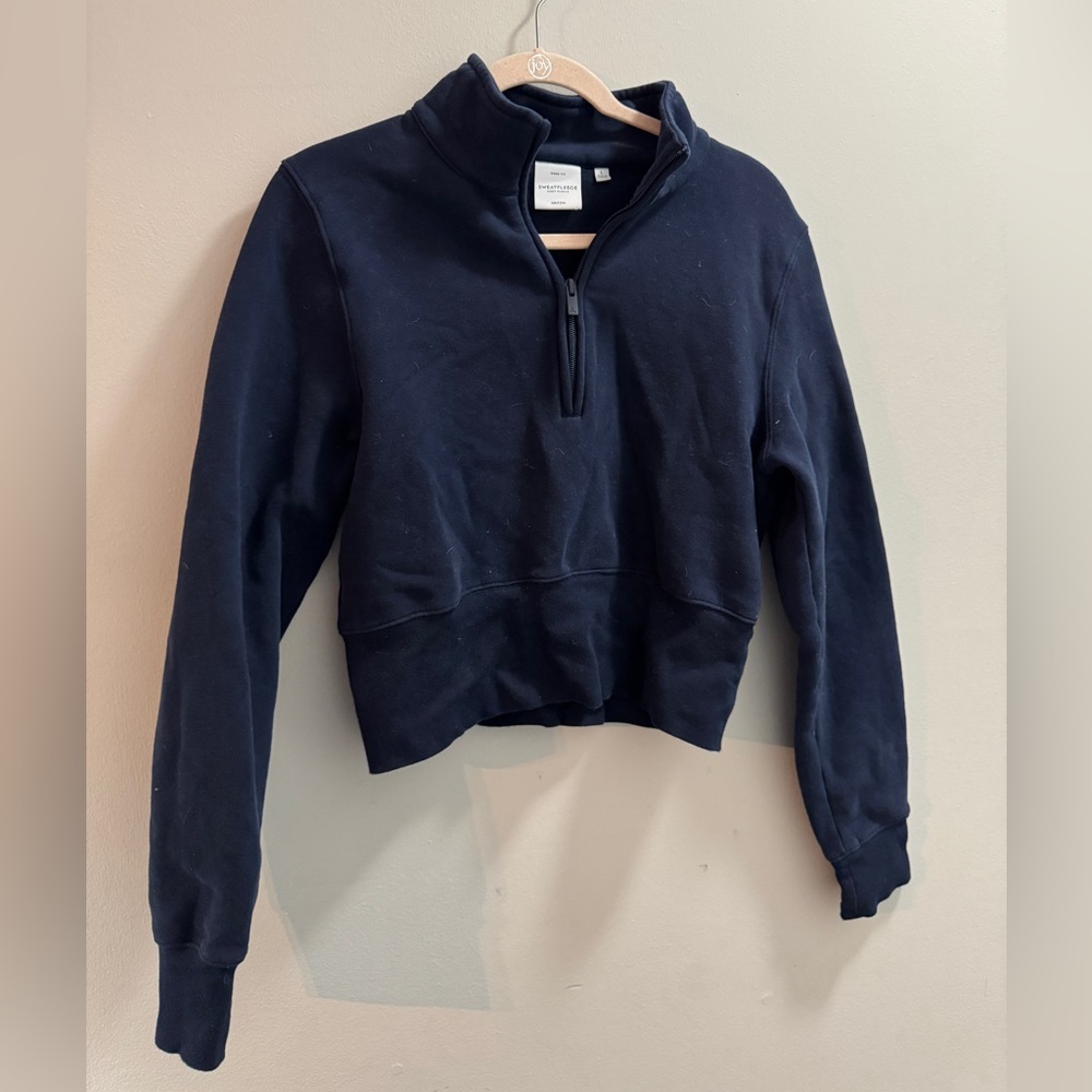 Aritzia Sweatfleece Navy Half-Zip Sweater